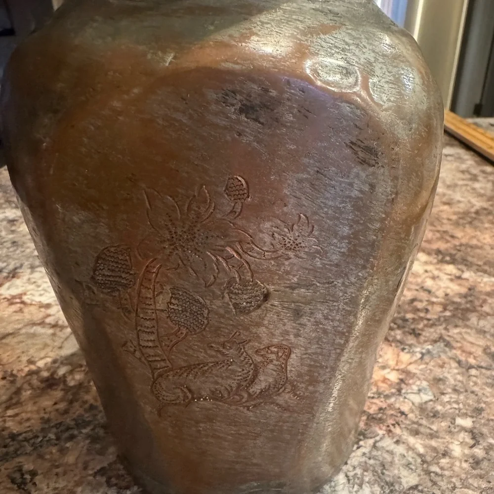 vintage collectible is a hand-hammered Turkish copper vessel